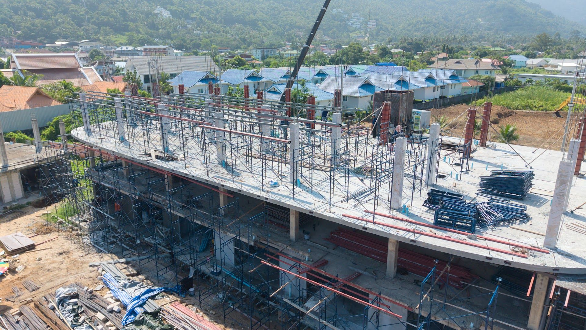 Reinforcement steel and formwork on an upper floor of Coral Condo Samui